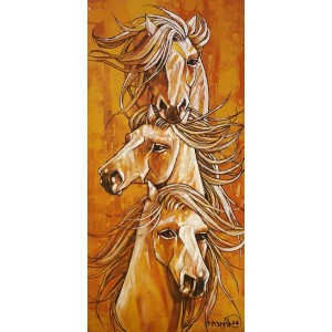 Momin Khan, 20 x 48 Inch, Acrylic on Canvas, Horse Painting, AC-MK-129